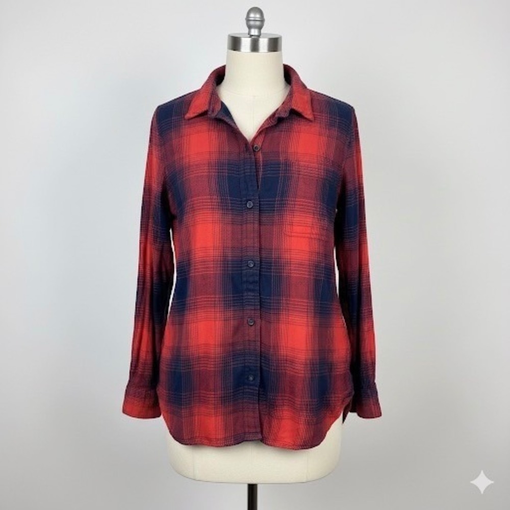 Madewell Classic Red Navy Plaid Button Down‎ Shirt Classic Fit Small Oversized